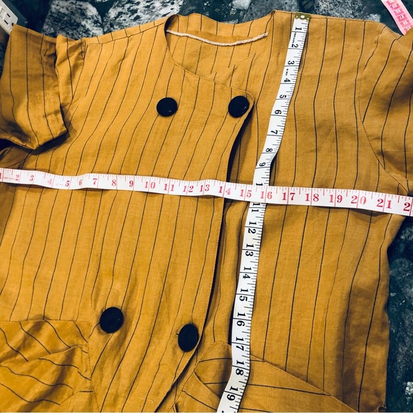 ‘80s Linen Oversize Double Breasted Summer Jacket Blazer Mustard Color Size L - Picture 8 of 11